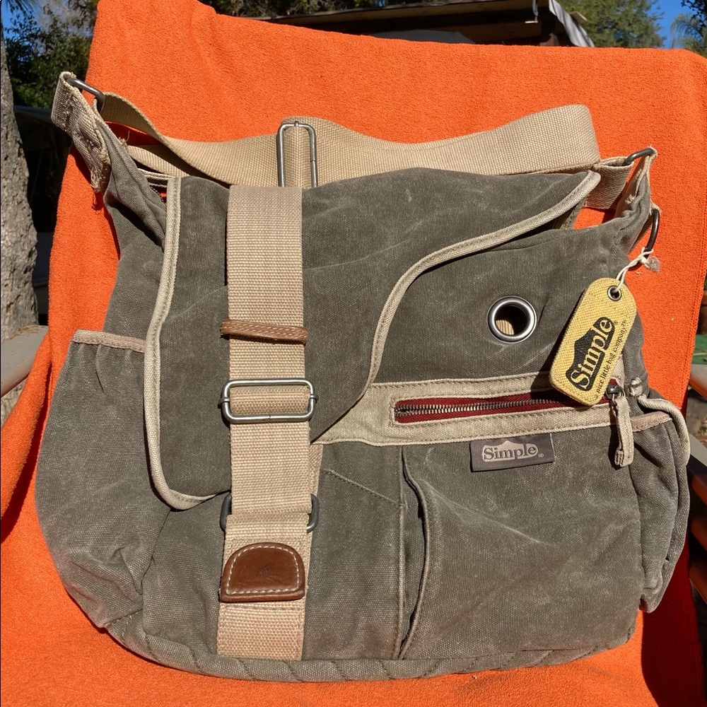 Crossbody Messenger Olive Canvas Bag by Simple